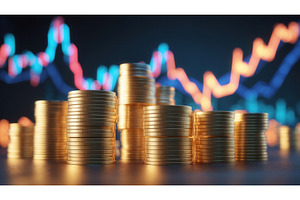 Stacks of gold coins with blurred, an Illustration by tilialucida