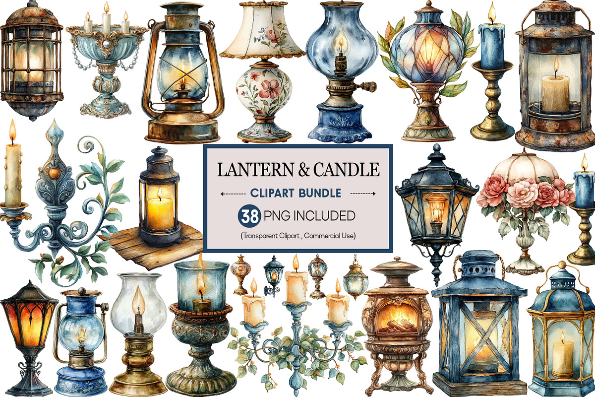Vintage Lantern & Candle Clipart PNG, an Illustration by Pixels.Craft (Photo 1 of 8)