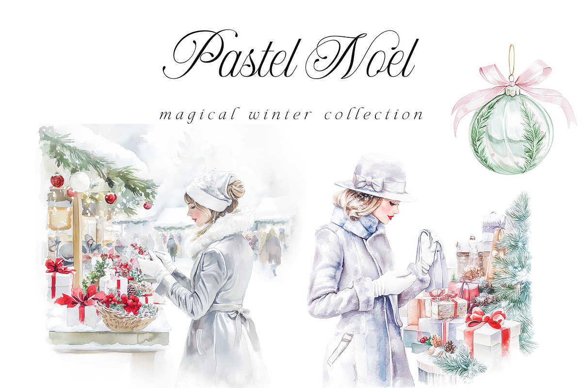 Pastel Noel - Magical Winter Set, a Seasonal Illustration by studioequinox (Photo 4 of 10)