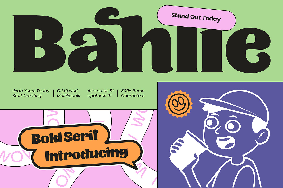 Bahlie Groovy Bold Display Serif, a Serif Font by timelesstype.co (Photo 1 of 10)