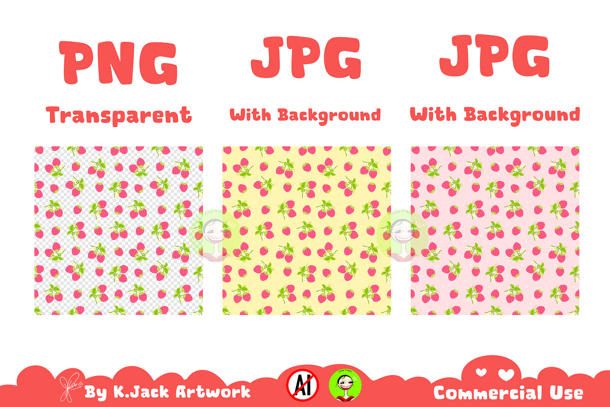 Cute Strawberry Pattern Seamless, a Background Graphic by K.JackArtwork (Photo 2 of 7)