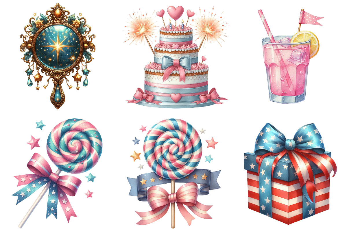 Coquette 4th of July Clipart, an Illustration by Watercolor design (Photo 3 of 4)