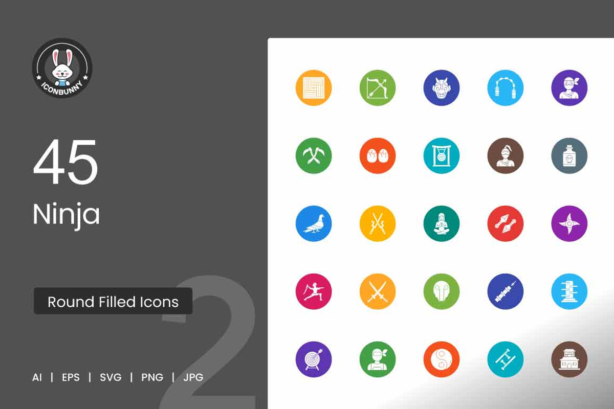 45 Ninja Flat Round Icons, an Icon by IconBunny (Photo 1 of 2)