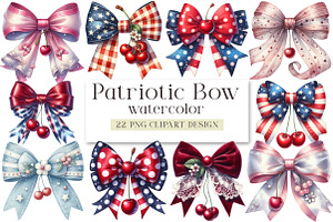 Patriotic Cherry Coquette Bow Clipar, an Illustration by DreamArtGraphic