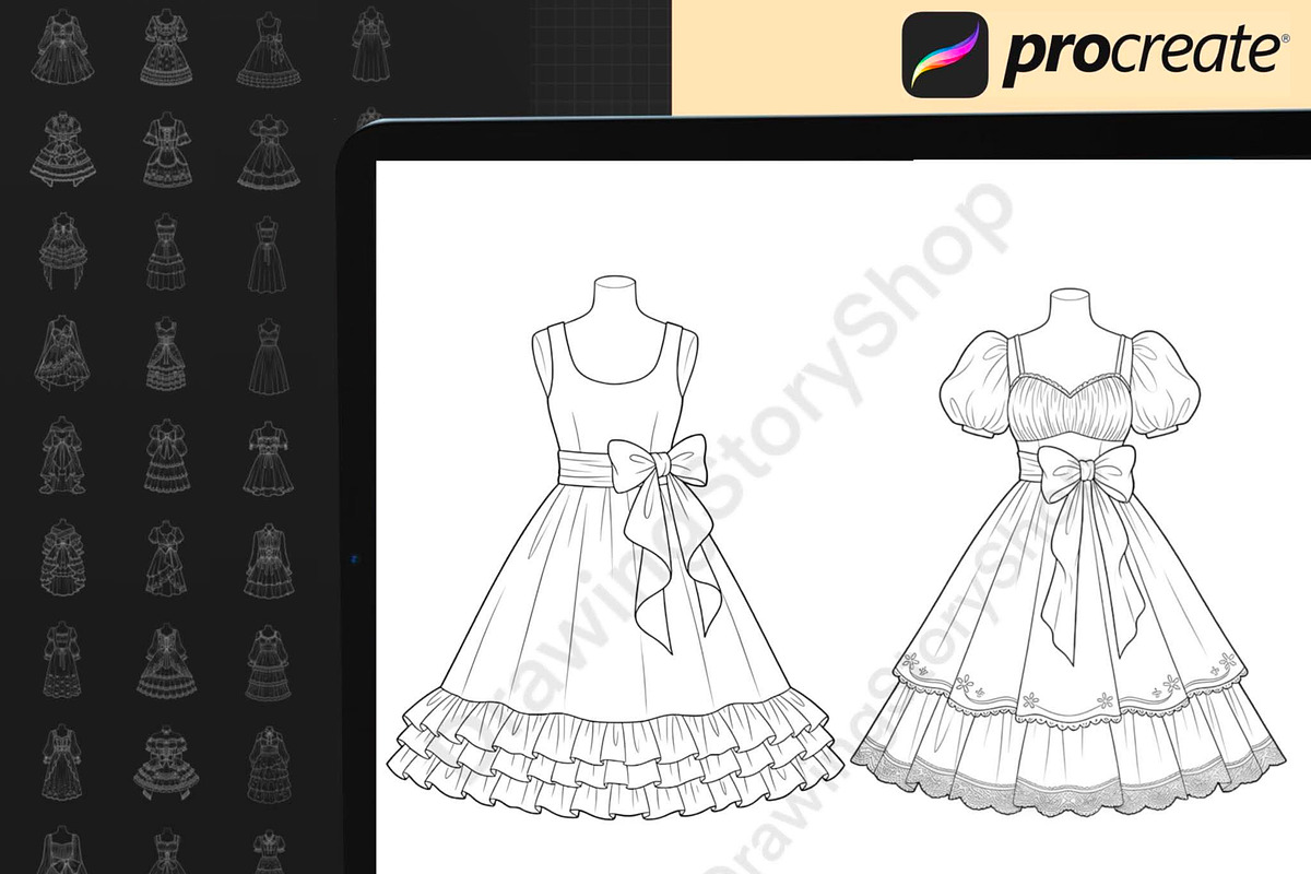 120 Procreate Dress Stamps, a Brush Add-On by DrawingStoryShop (Photo 2 of 6)