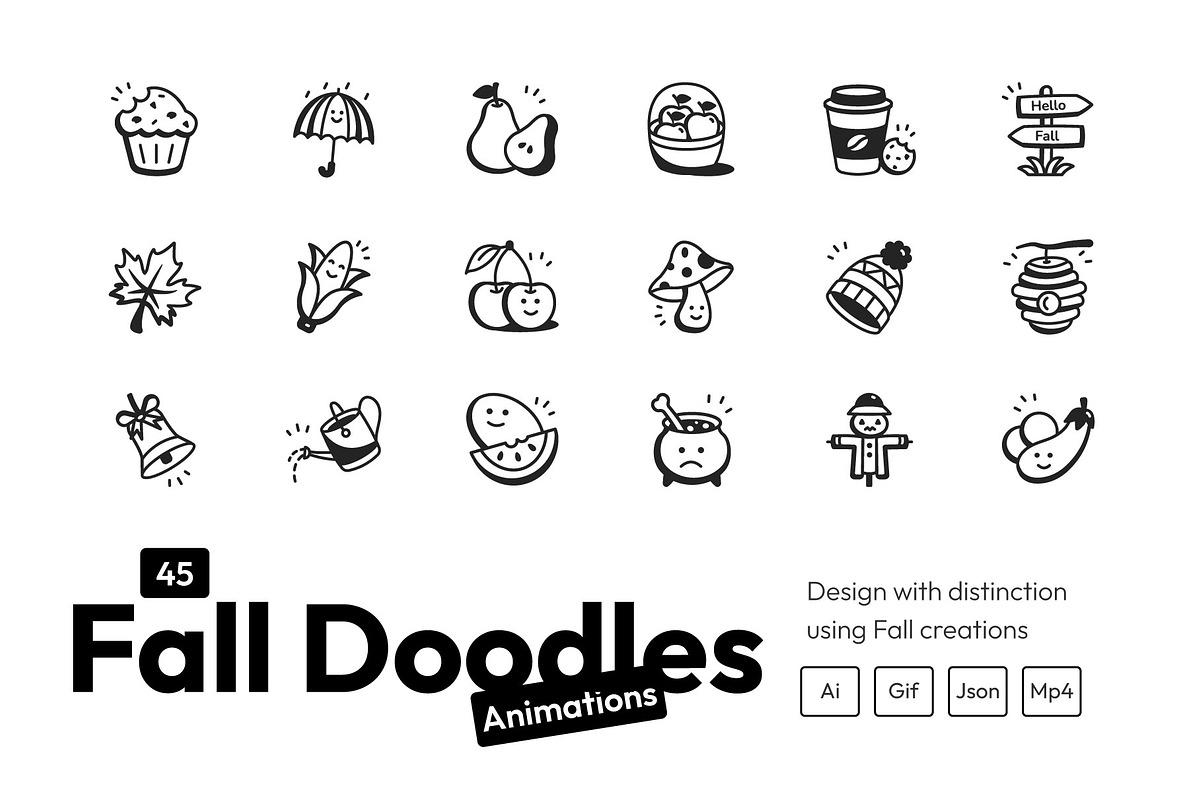 Animated Fall and Autumn Doodles, an Outline Icon by Prosymbols (Photo 1 of 3)