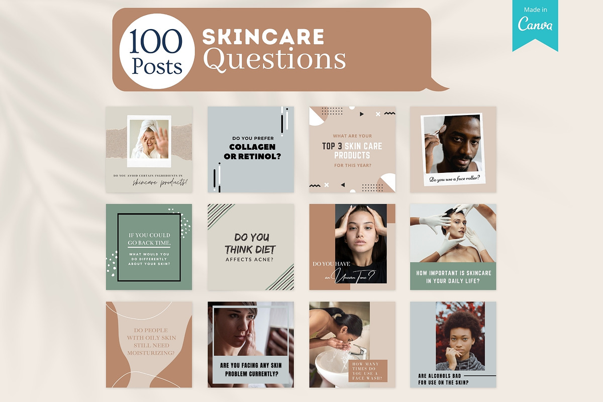 300 Skincare Canva Templates, a Social Media Template by Viral Content Design (Photo 2 of 7)