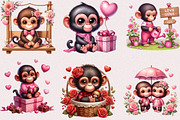 Valentine Cute Monkeys Clipart, a Seasonal Illustration by Craft Nest (Thumbnail 2 of 5)