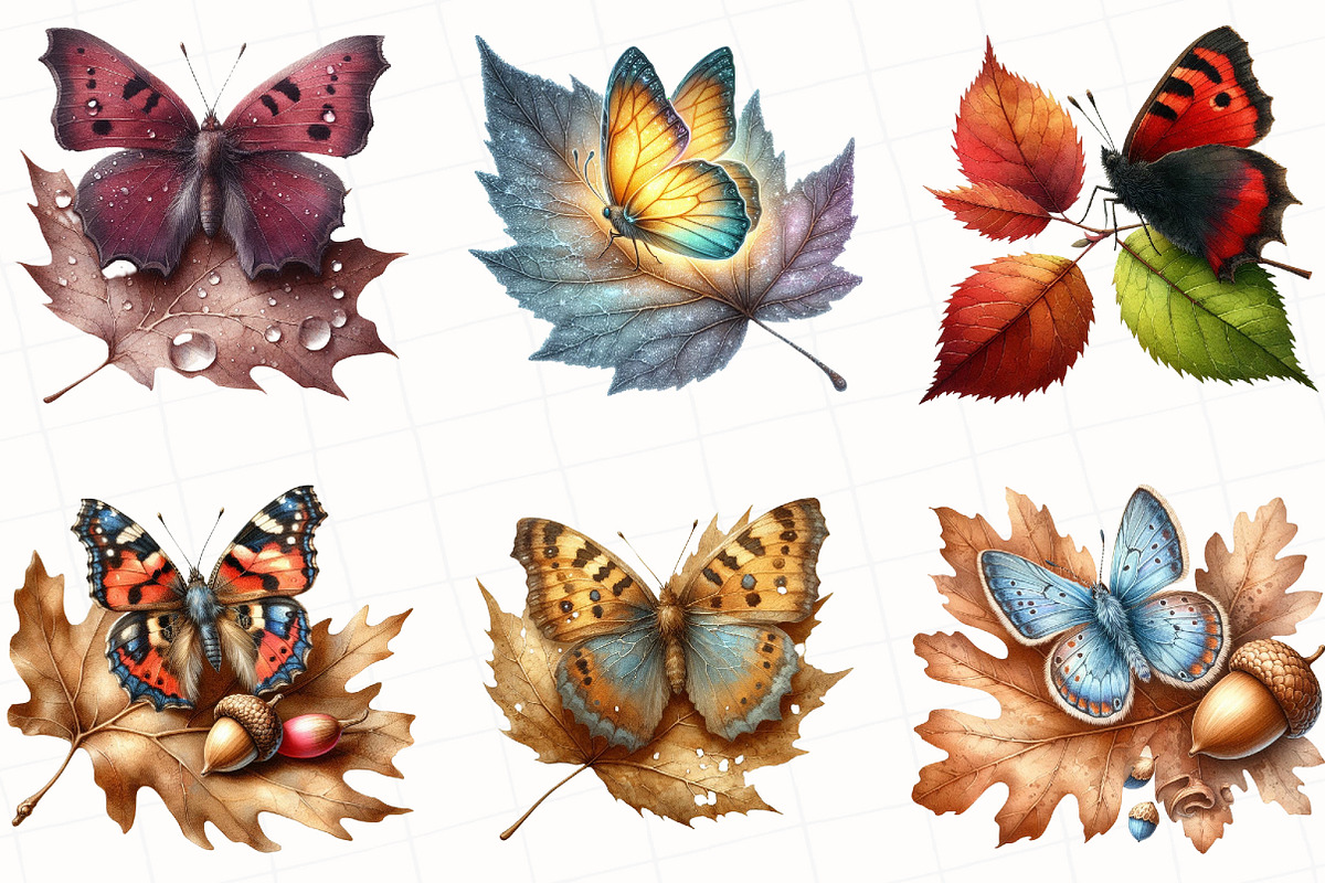 Watercolor Autumn Butterfly Clipart, an Illustration by OK Design (Photo 3 of 5)