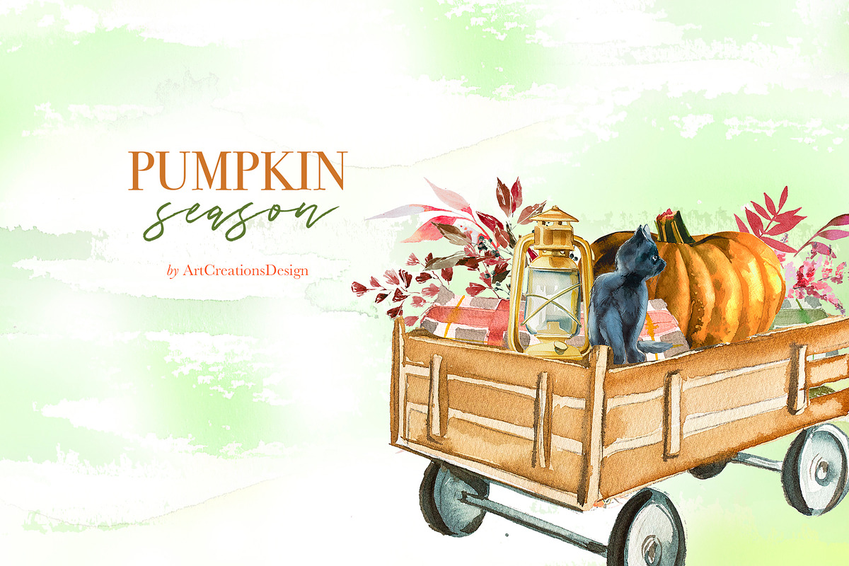 Watercolor Pumpkin Season Clipart, a Seasonal Illustration by ArtCreationsDesign (Photo 21 of 22)
