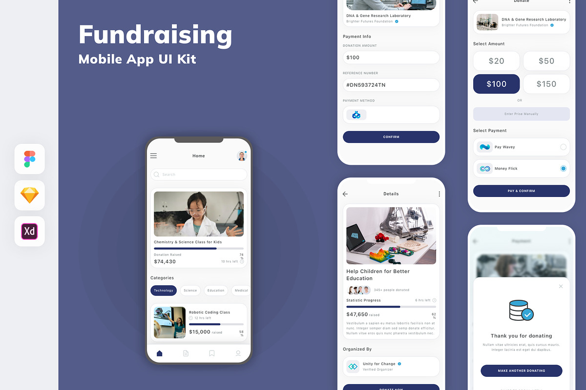 Fundraising Mobile App UI Kit, an UI Kit Template by uicube (Photo 2 of 2)