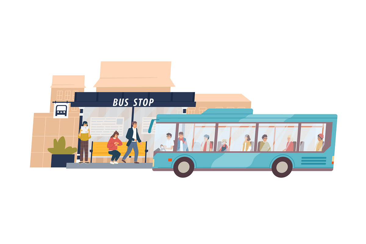 Passengers at bus station set, a Transportation Illustration by Good Studio (Photo 2 of 4)