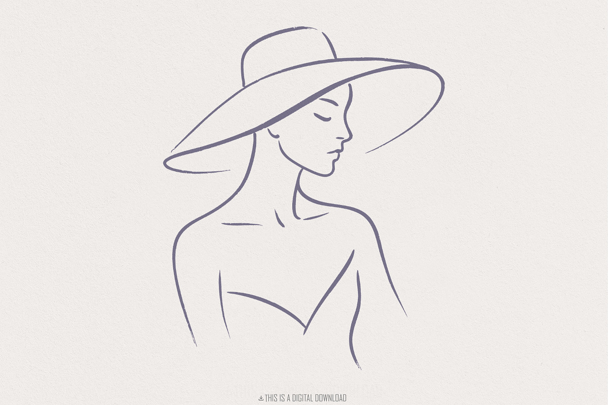 Elegant Woman With Hat Line Art, an Illustration by SharpMarketplace (Photo 1 of 9)