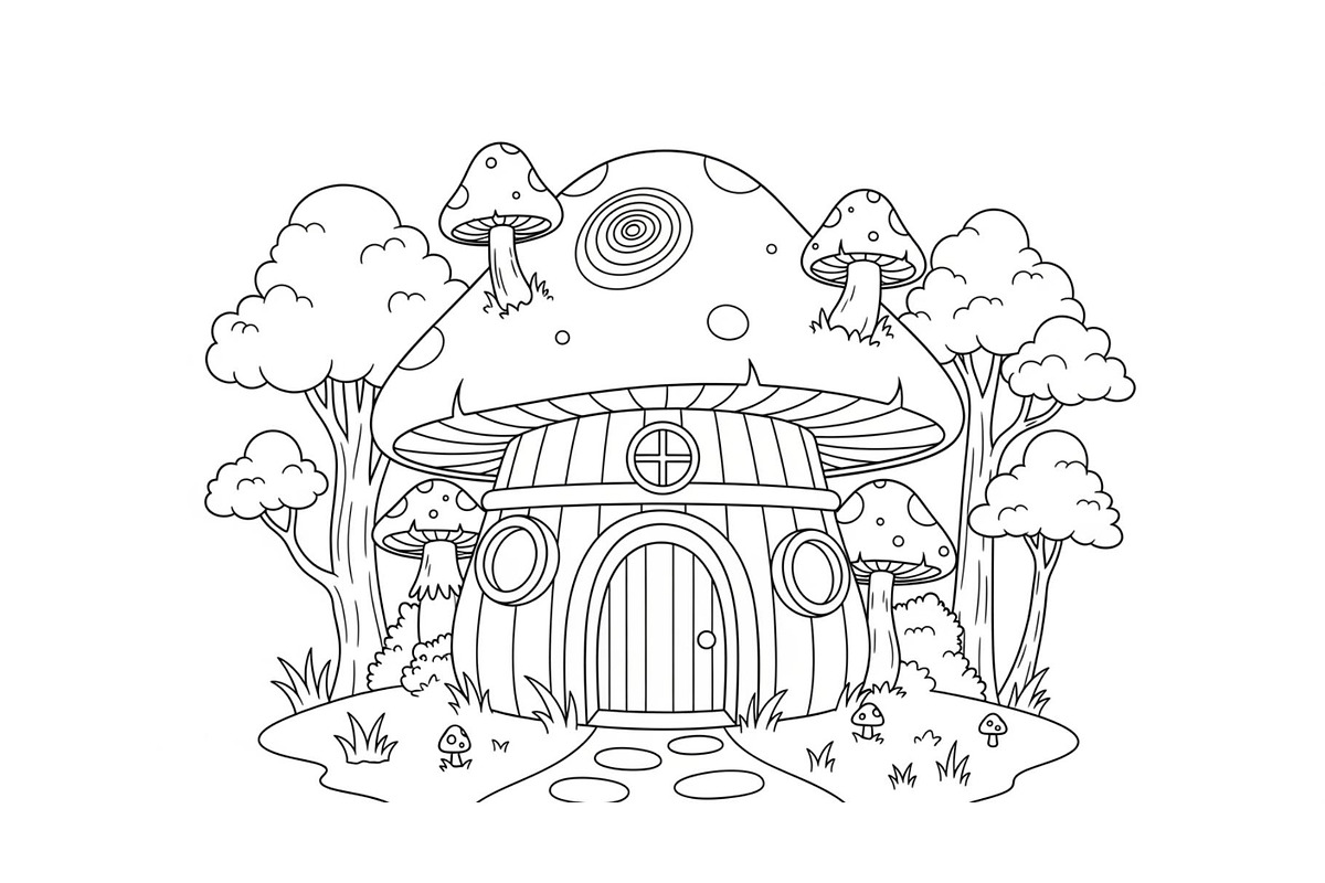 Whimsical Mushroom House Line Art bu, an Illustration by Designs_River (Photo 48 of 51)