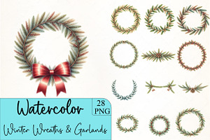 Winter Wreaths & Garlands Clipart Se, an Illustration by CrexoraLab
