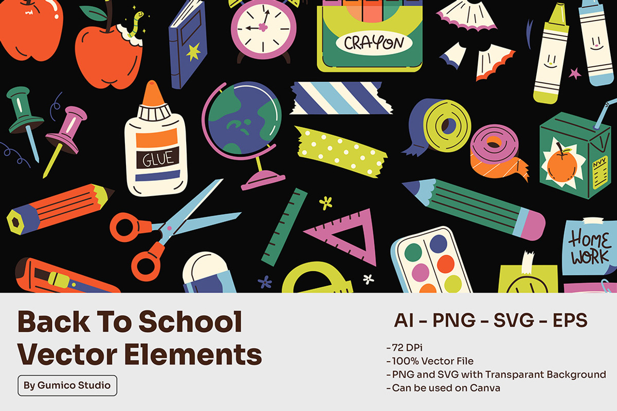 Back To School Vector Elements, an Object Graphic by Gumico Studio. (Photo 1 of 3)