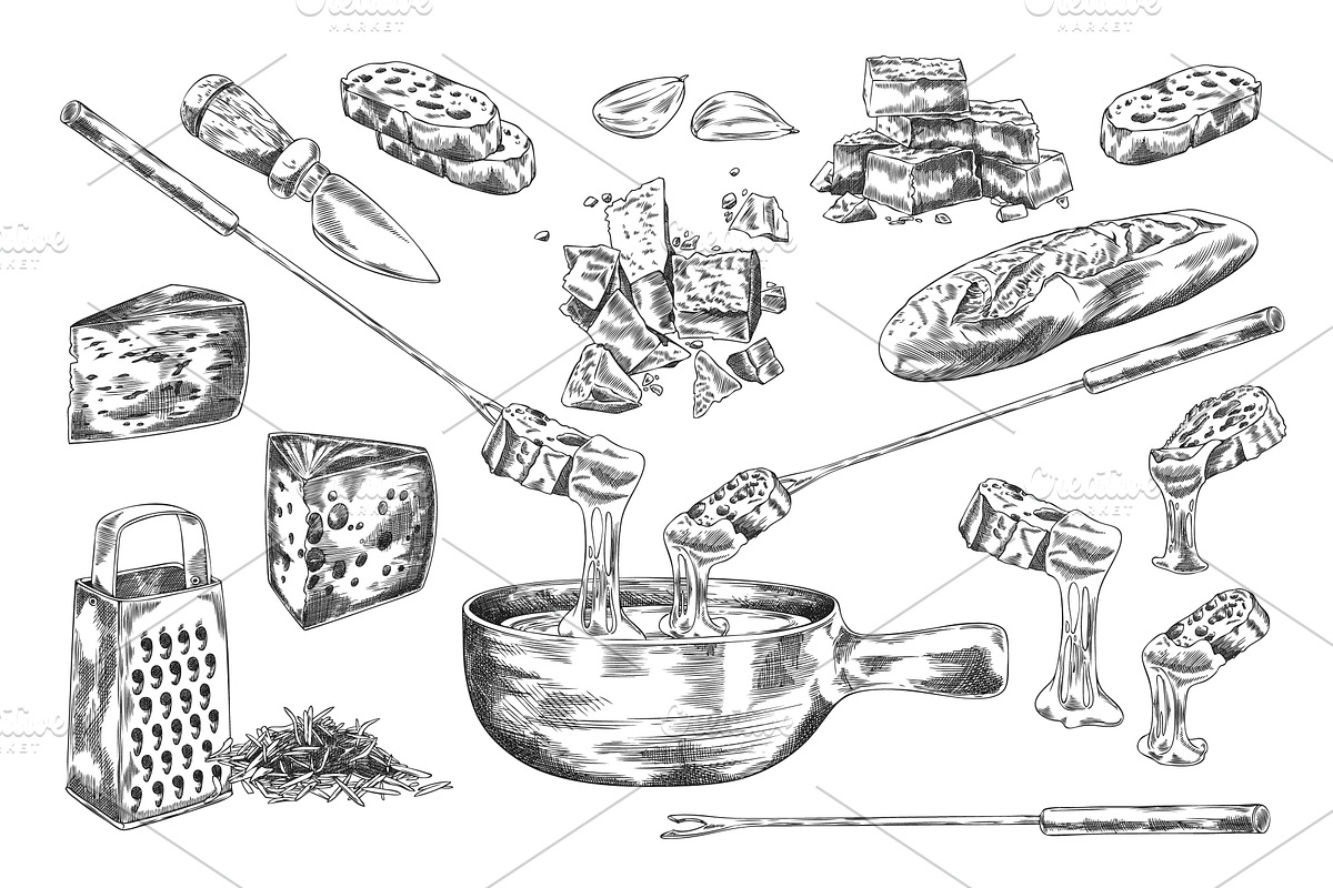 Vector pencil sketch of cheese, an Object Illustration by Sabelskaya