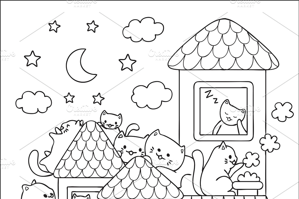 10 Cute cats coloring pages, an Illustration by Somjai King (Photo 5 of 11)