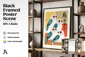 Black Framed Poster DIN A PSD Mockup