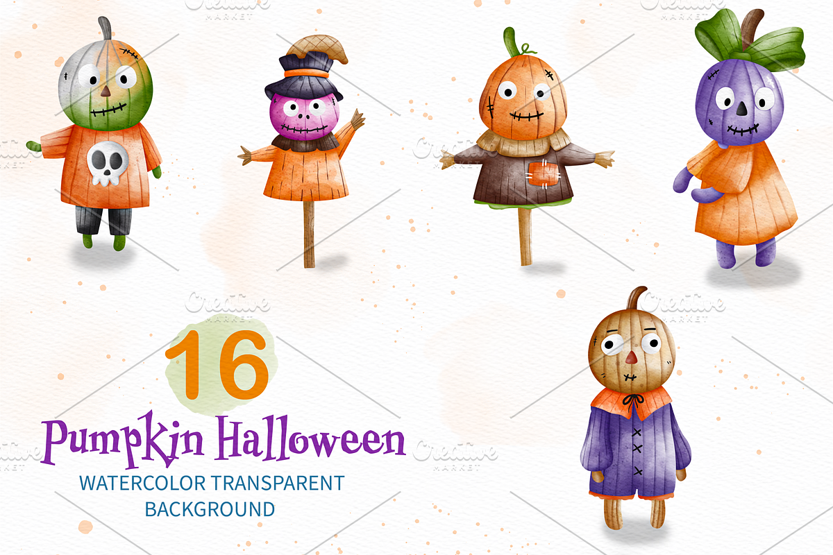 Halloween Pumpkin Charecter, a Decorative Illustration by Apixsala (Photo 5 of 15)