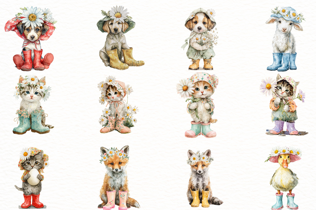 Spring Easter Animals & Daisy Clipar, an Illustration by Designworld (Photo 3 of 5)