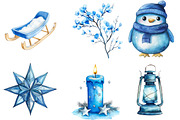 Watercolor Blue Winter Decor Clipart, an Illustration by Watercolor design (Thumbnail 3 of 4)