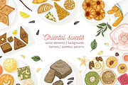 Oriental sweets set + backgrounds, a Food Illustration by Good Studio (Thumbnail 1 of 21)