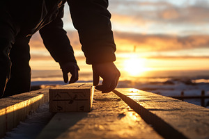 Carpenter measures wooden plank, a Photo by Pavel_design