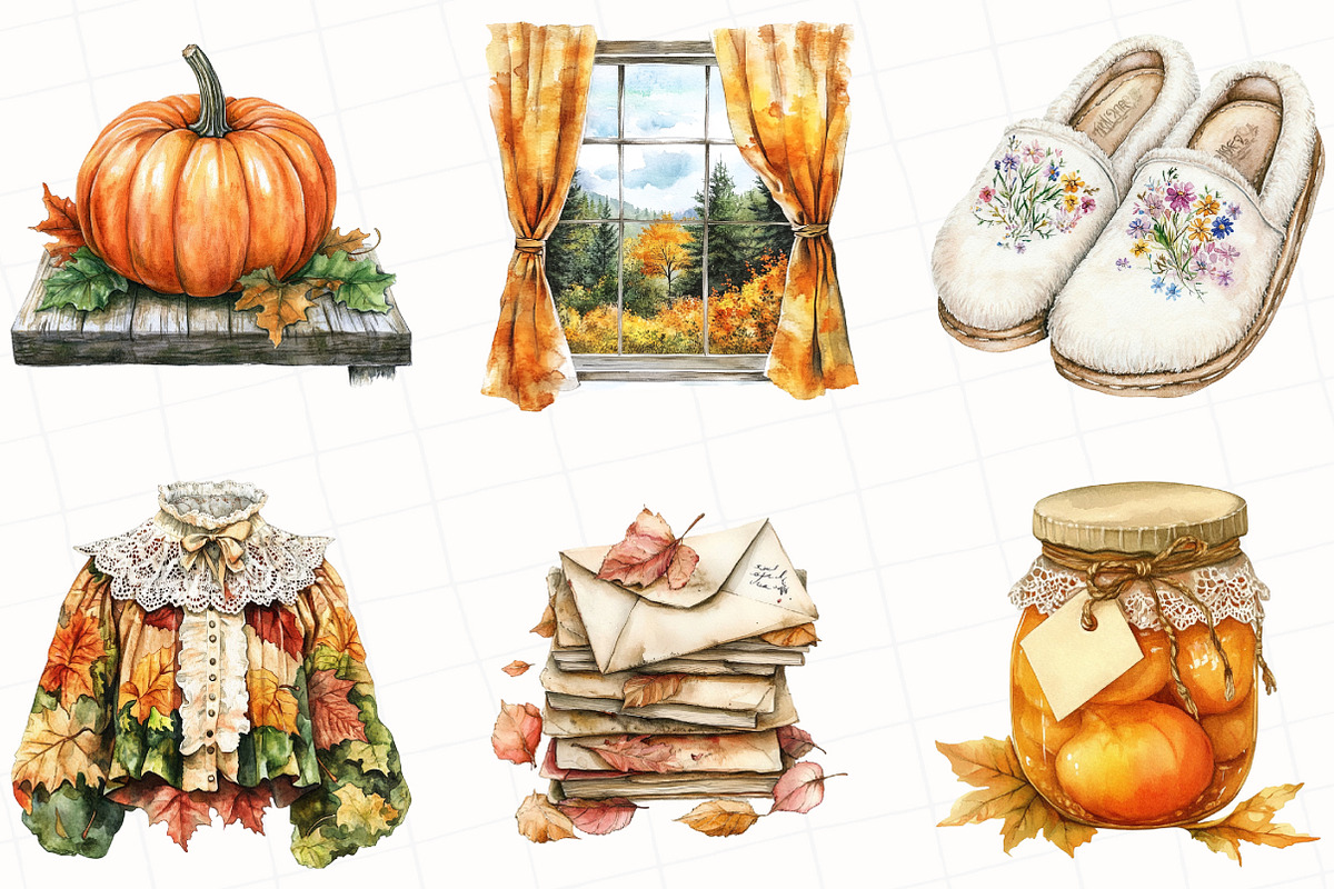 Watercolor Floral Autumn Clipart, an Illustration by OK Design (Photo 3 of 5)