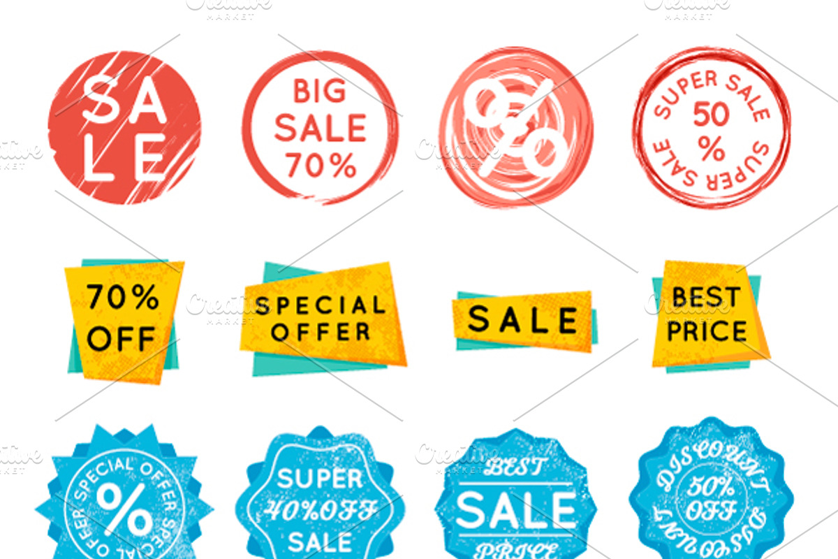 Discount retail stickers on white, an Object Graphic by BestPics