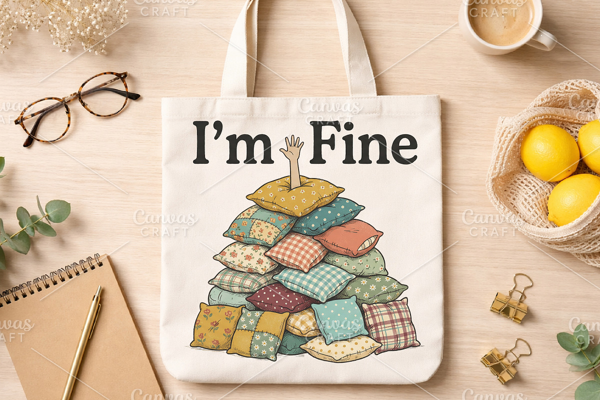 Funny I’m OK Pillow Pile PNG, an Illustration by Canvas Craft (Photo 6 of 6)