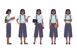 Afro Student Girl in Various Poses, an Object Illustration by Flashvector
