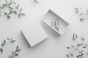 White boxes and green leaves minimal, a Background Photo by Pixeness Studio
