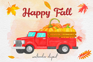 Watercolor Pumpkin Truck