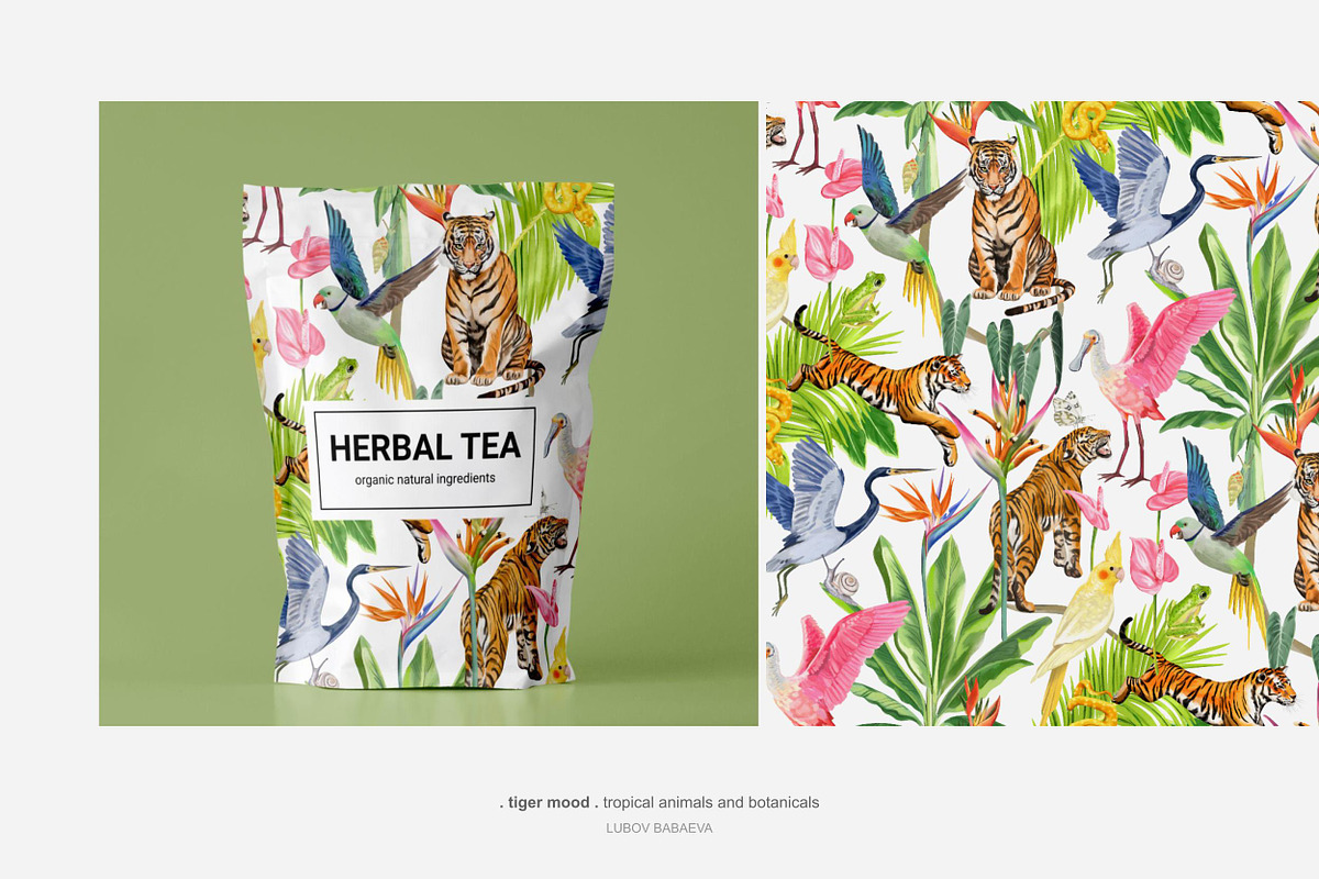 Tropical tiger, animals, leaves, an Animal Illustration by ARTMIRU (Photo 8 of 14)