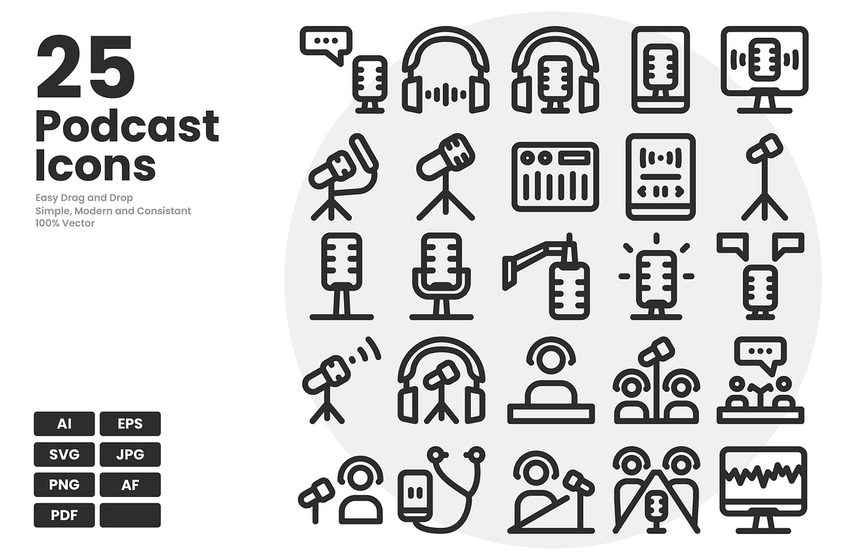 Podcast Icon Pack, an Outline Icon by erifqizeicon (Photo 2 of 2)