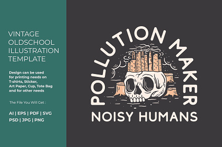 Vintage Skull OLd School Pollution