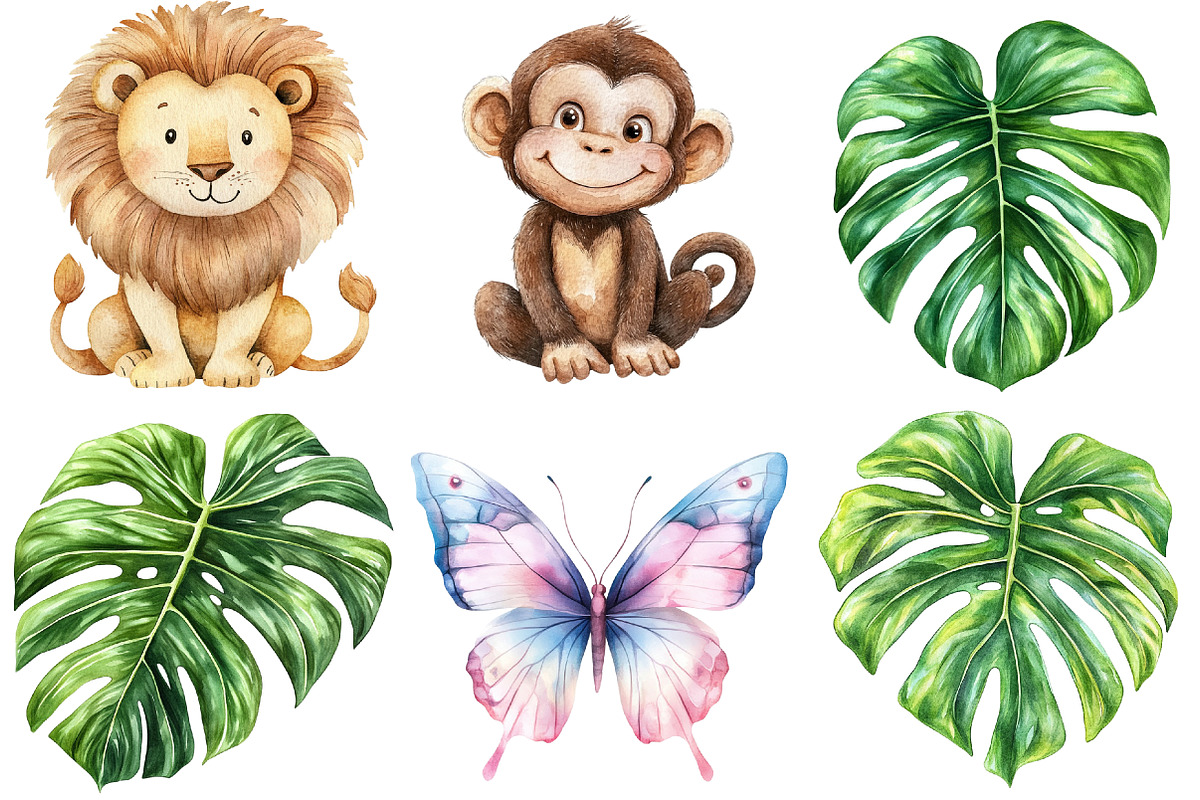 Watercolor Safari Friends Clipart, a Seasonal Illustration by CitraGraphics (Photo 5 of 7)
