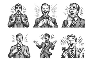 Men Expressing Joy and Surprise, a Person Illustration by AlexArt