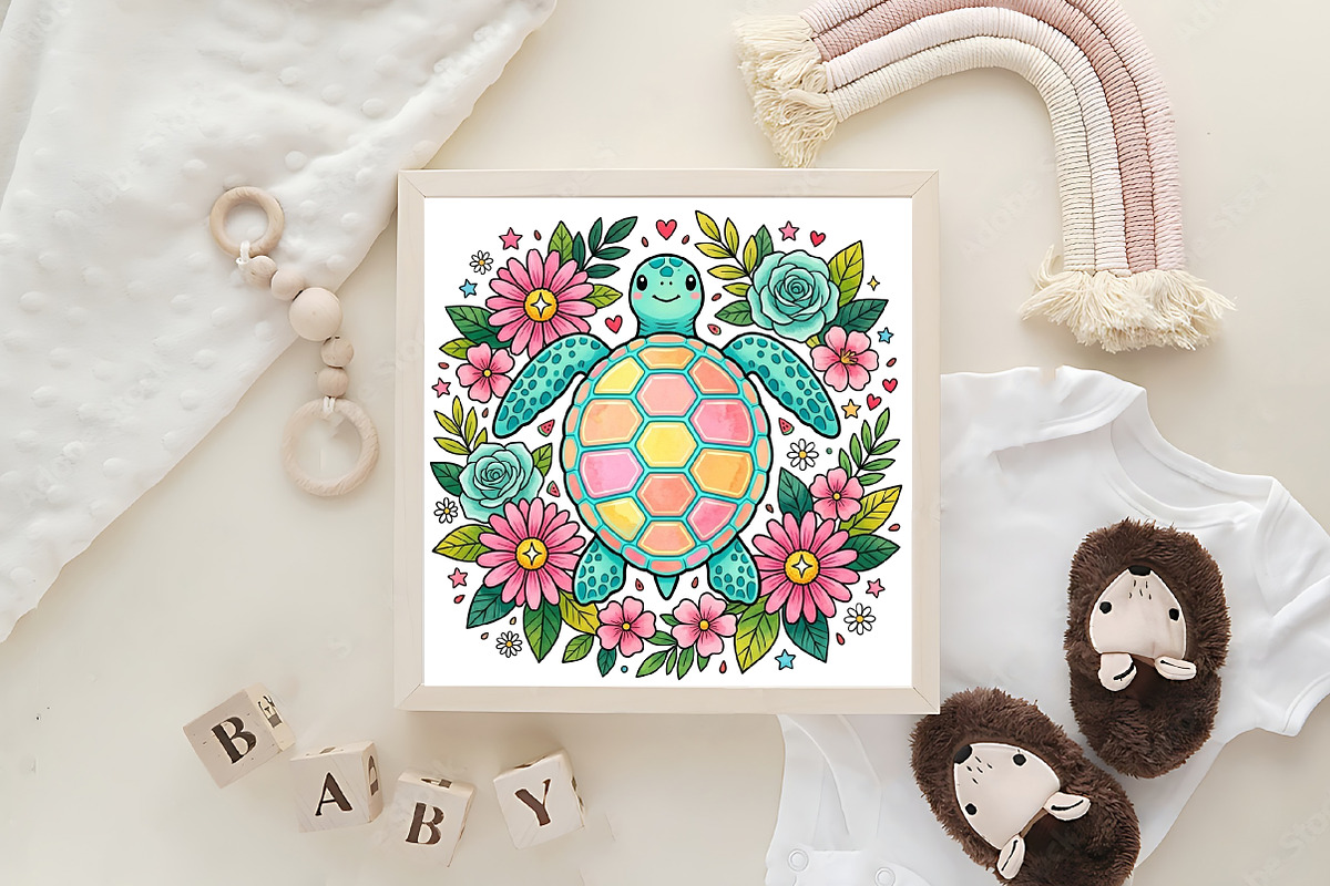 Boho Sea Turtle Png, Floral Summer, an Illustration by CraftArtStudio (Photo 4 of 4)