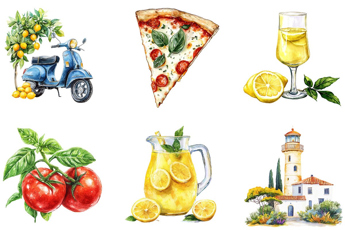 Watercolor Italian Summer Clipart, an Illustration by Designking (Photo 2 of 5)