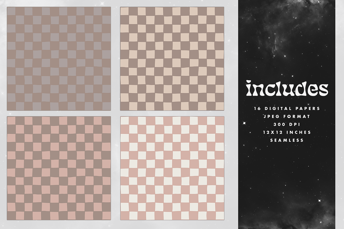 Neutral Grid & Checker Pattern Set, a Pattern Graphic by Brandi Lea Designs