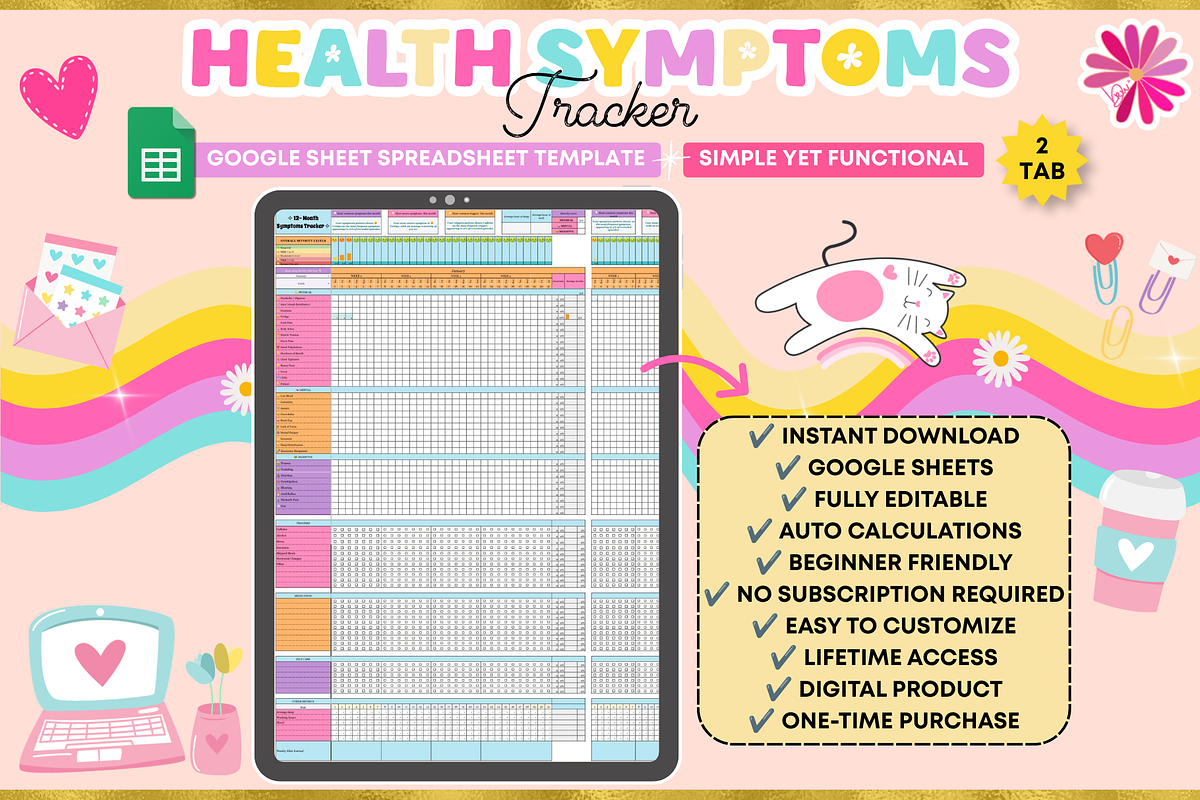 Health Symptoms Tracker Google Sheet, a Stationery Template by bellaROSEworkshop (Photo 2 of 5)