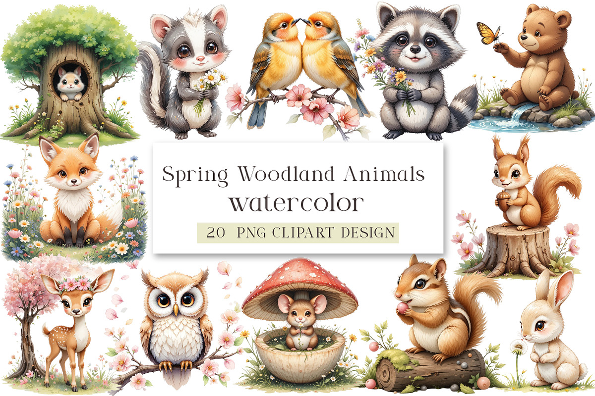 Forest Spring Woodland Animals Clipa, an Illustration by DreamArtGraphic (Photo 1 of 4)