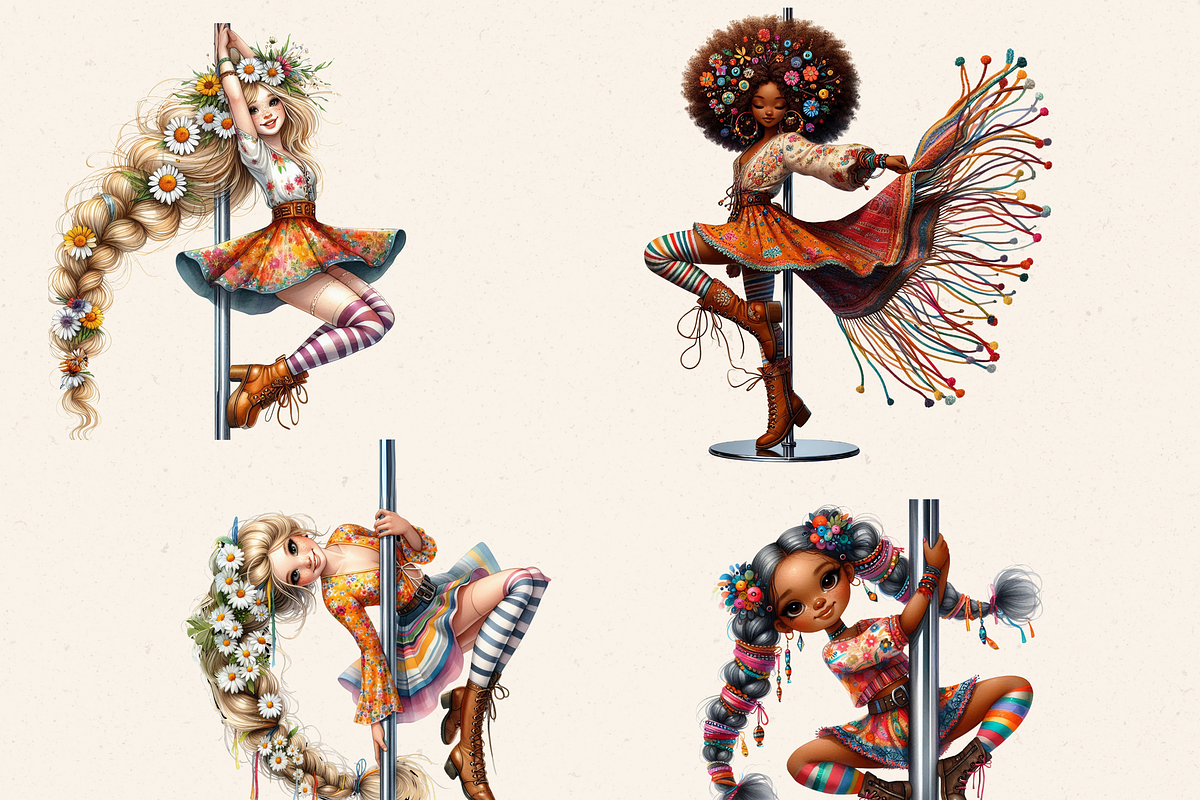 BOHO POLE DANCE GIRL CLIPART PACK, a Person Illustration by Daring Digies (Photo 3 of 8)