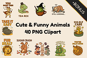 Cute & Funny Animals 40 PNG Clipart, an Animal Illustration by Smillyy Threads (Thumbnail 1 of 8)