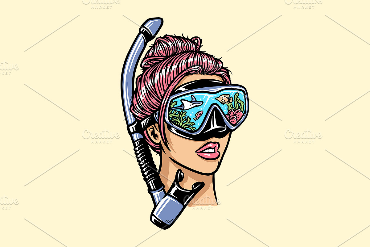 Woman with snorkeling mask diving, a Person Illustration by gunaonedesign (Photo 1 of 4)