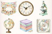 Watercolor Cute School Clipart, a Transportation Illustration by Digital Artistic99 (Thumbnail 2 of 9)