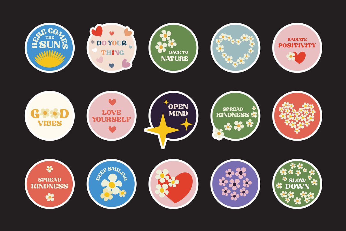 Set Positive Stickers Groovy style, an Object Graphic by ViktoriaLapshyna (Photo 3 of 4)
