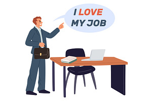 Joyful businessman in office points, a Person Illustration by Vectorbuum
